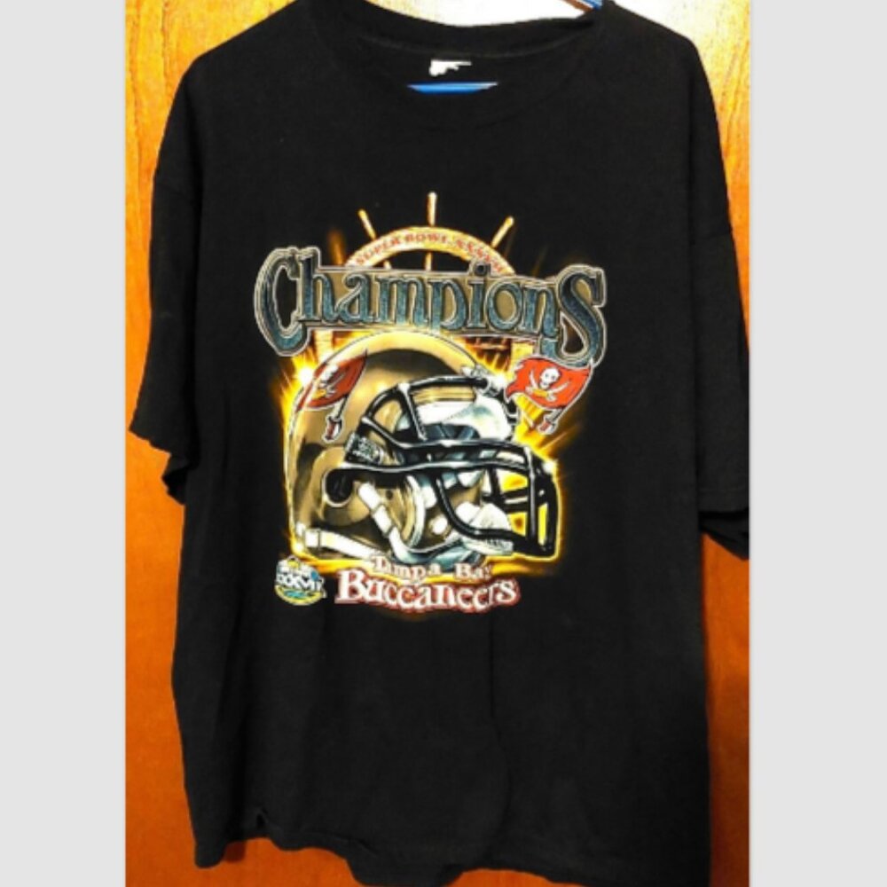 Tampa Bay Buccaneers VTG 2002 Super Bowl 37 Champions Black T-Shirt XL 00015